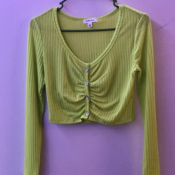 Neon Button Up Long Sleeved Crop Top - Picture 3 of 6